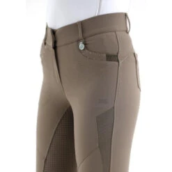 Premier Equine Beluso Ladies Full Seat Gel Riding Breeches -Horse Gear Store SS20 Beluso Ladies Full Seat Gel Riding Breeches Walnut 3 4 Front Detailing