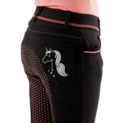 Premier Equine Sassa Kids Full Seat Gel Riding Breeches -Horse Gear Store SS20 Sassa Kids Full Seat Gel Riding Breeches Black Close Up Rear Pocket Det