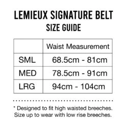 LeMieux Signature Leather Belt -Horse Gear Store Signature Belt Size Guide