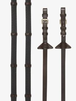 LeMieux Soft Rubber Reins With Stoppers -Horse Gear Store it03784 product softrubberreinswithstoppers havana brass 1